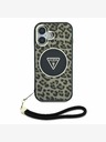 Guess Guess IML Leopard Triangle Logo Strap MagSafe Back Cover für iPhone 16 Braun