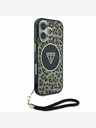 Guess Guess IML Leopard Triangle Logo Strap MagSafe Back Cover für iPhone 16 Braun