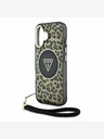 Guess Guess IML Leopard Triangle Logo Strap MagSafe Back Cover für iPhone 16 Braun