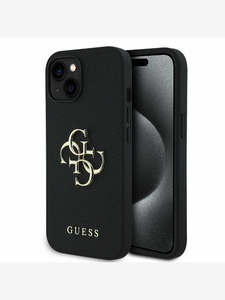 Guess Guess PU Grained 4G Metall Logo Back Cover für iPhone 15 Schwarz