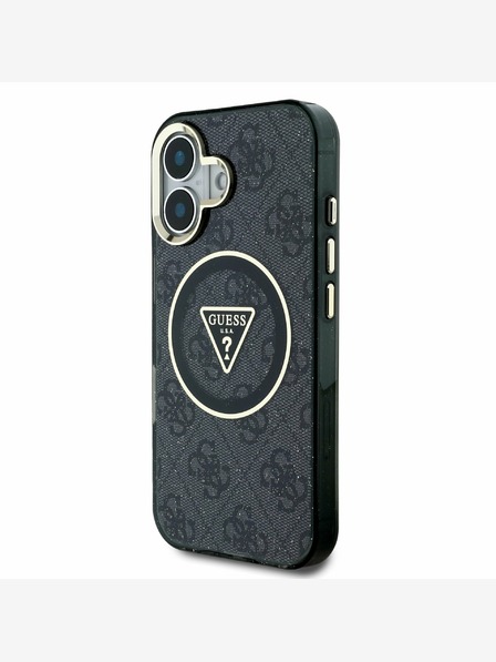 Guess Guess IML 4G Glitter and Triangle Logo MagSafe Back Cover für iPhone 16 Schwarz