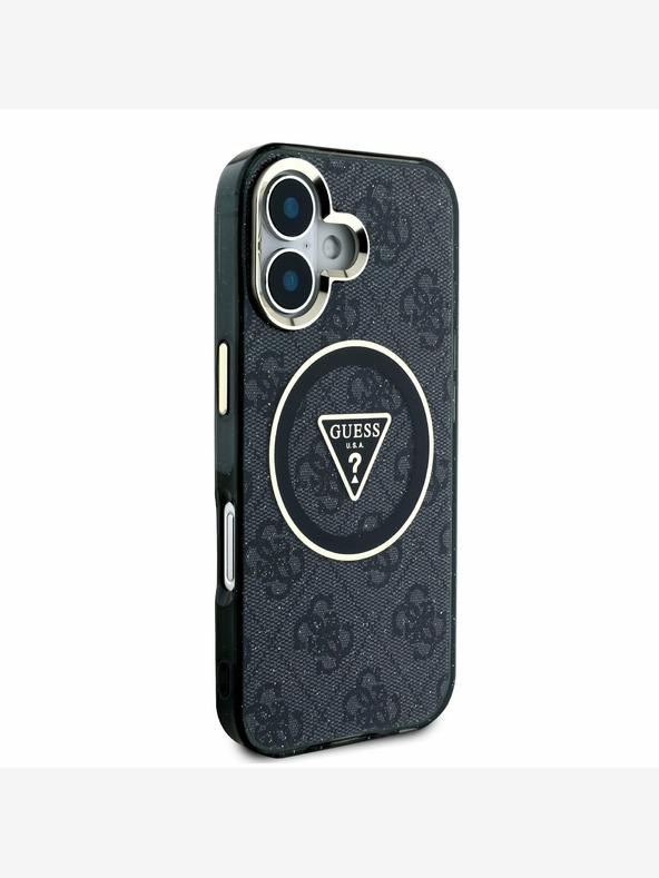 Guess Guess IML 4G Glitter and Triangle Logo MagSafe Back Cover für iPhone 16 Schwarz