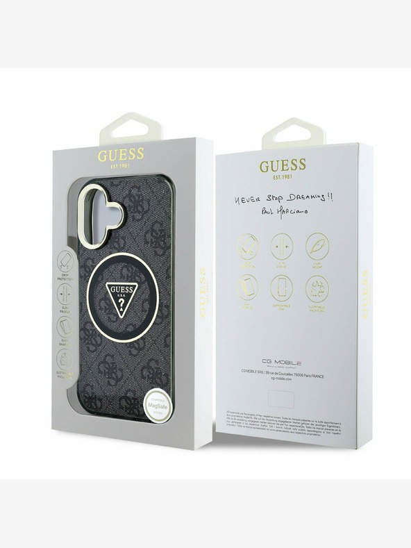 Guess Guess IML 4G Glitter and Triangle Logo MagSafe Back Cover für iPhone 16 Schwarz