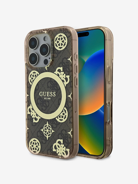 Guess Guess IML 4G Pfingstrose MagSafe Schutzhülle für iPhone 16 Pro Braun
