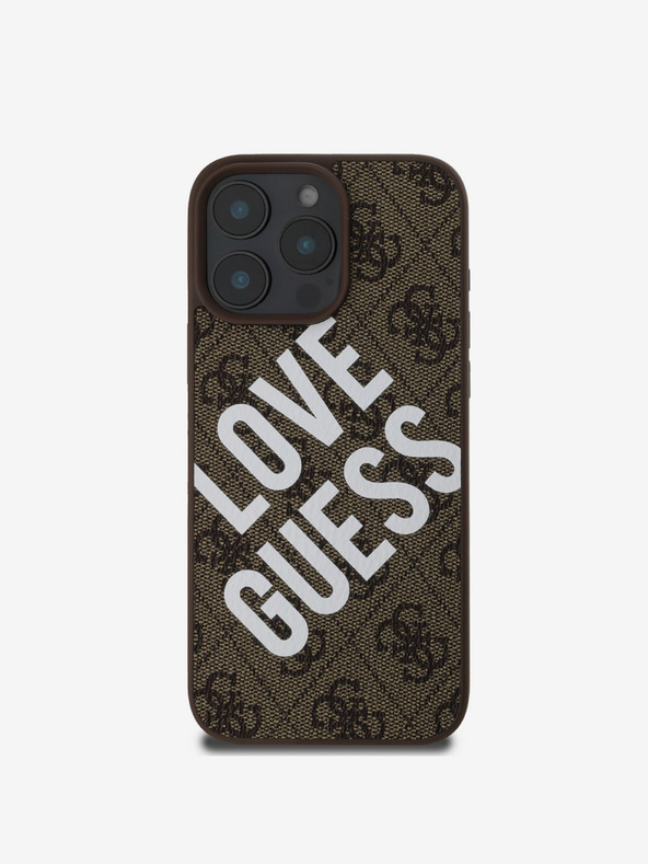 Guess Guess PU Leder 4G Big Love Logo MagSafe Schutzhülle für iPhone 16 Pro Braun