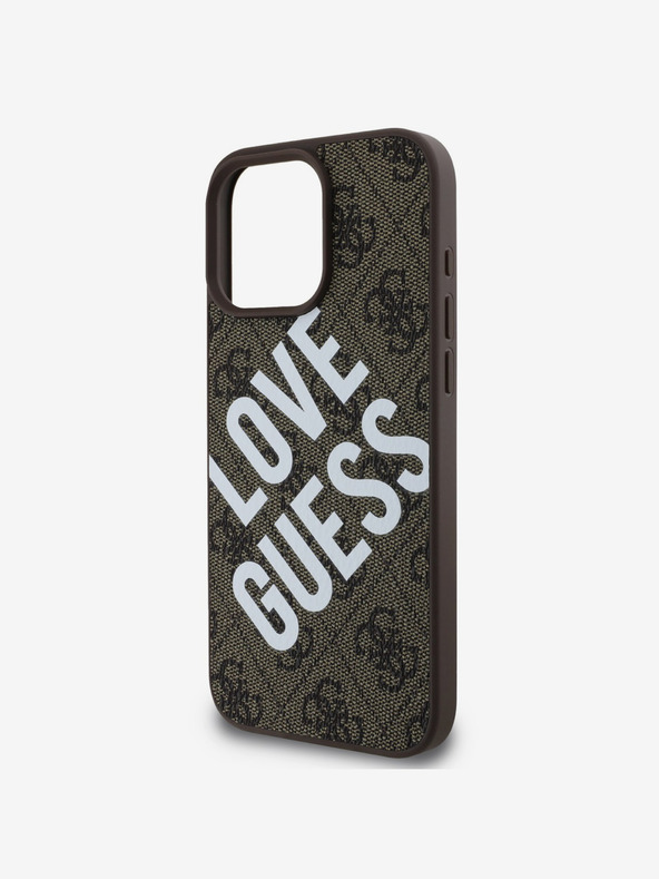 Guess Guess PU Leder 4G Big Love Logo MagSafe Schutzhülle für iPhone 16 Pro Braun