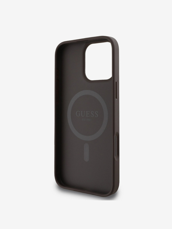 Guess Guess PU Leder 4G Big Love Logo MagSafe Schutzhülle für iPhone 16 Pro Braun