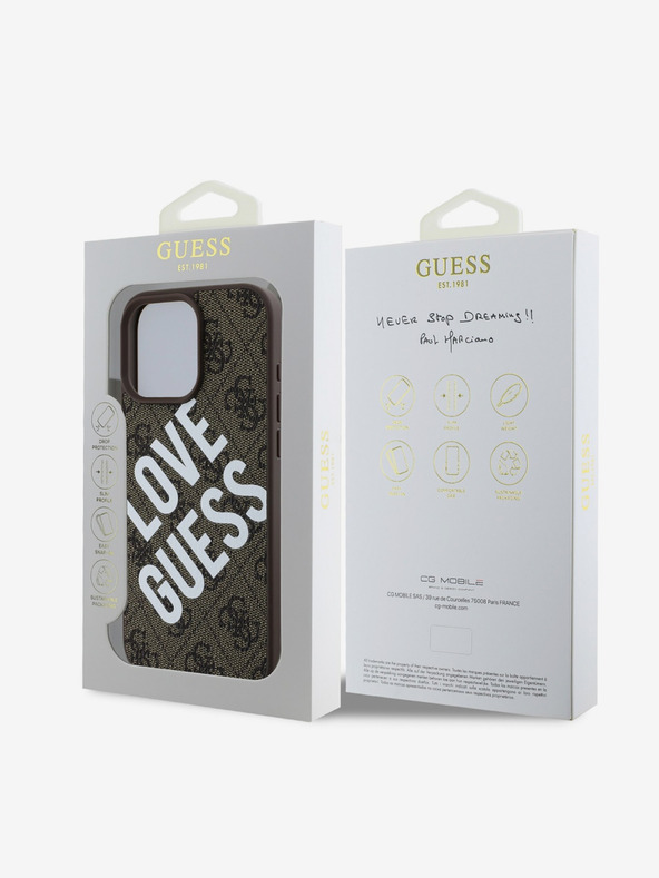 Guess Guess PU Leder 4G Big Love Logo MagSafe Schutzhülle für iPhone 16 Pro Braun