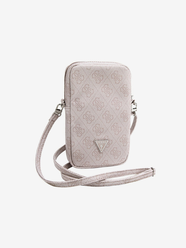 Guess PU 4G Triangle Logo Handytasche mit Reißverschluss Pink Handyhülle