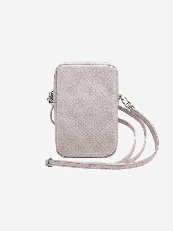 Guess PU 4G Triangle Logo Handytasche mit Reißverschluss Pink Handyhülle