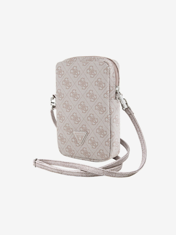 Guess PU 4G Triangle Logo Handytasche mit Reißverschluss Pink Handyhülle