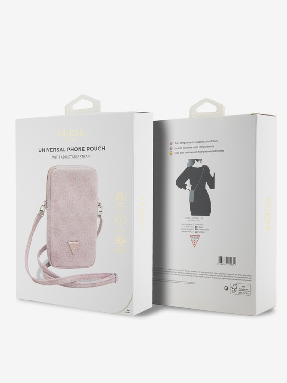 Guess PU 4G Triangle Logo Handytasche mit Reißverschluss Pink Handyhülle