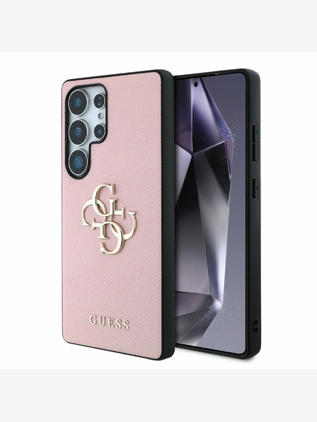 Guess Guess PU genarbtes 4G Metall-Logo Backcover für Samsung Galaxy S25 Ultra Pink