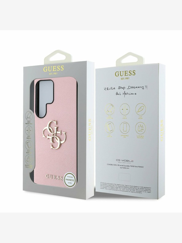 Guess Guess PU genarbtes 4G Metall-Logo Backcover für Samsung Galaxy S25 Ultra Pink