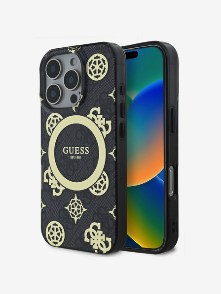 Guess IML 4G Peony MagSafe Backcover für iPhone 16 Pro Max Black Handyhülle