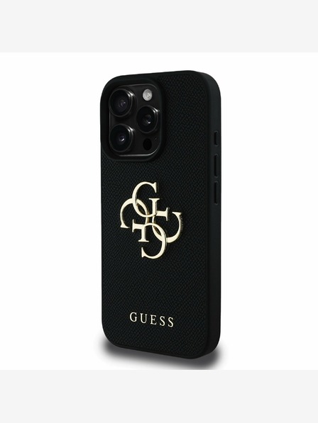 Guess Guess PU genarbtes 4G Metall-Logo Backcover für iPhone 15 Pro Schwarz