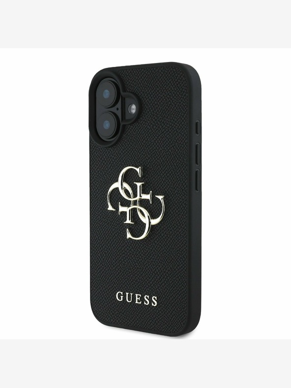 Guess Guess PU Grained 4G Metal Logo Back Cover für iPhone 16 Schwarz
