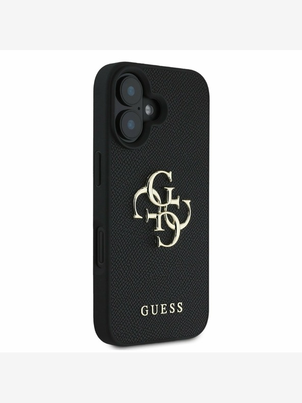 Guess Guess PU Grained 4G Metal Logo Back Cover für iPhone 16 Schwarz