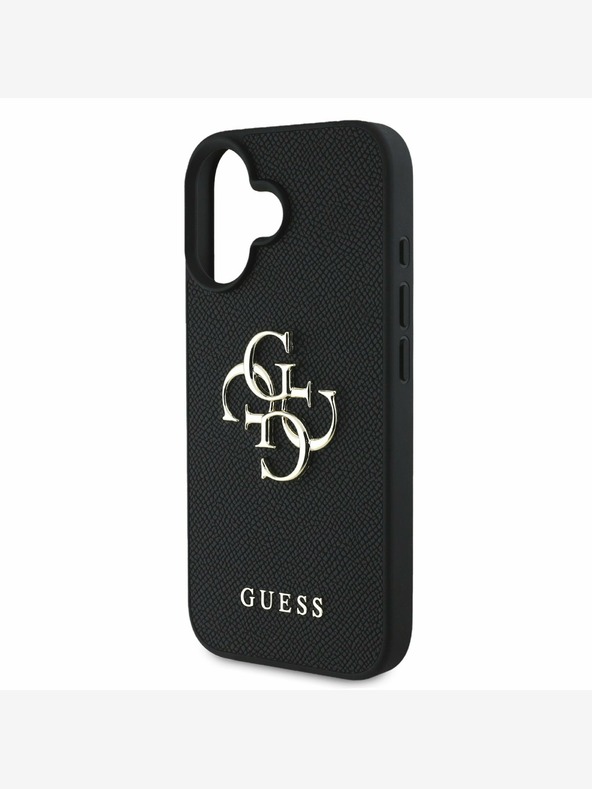 Guess Guess PU Grained 4G Metal Logo Back Cover für iPhone 16 Schwarz