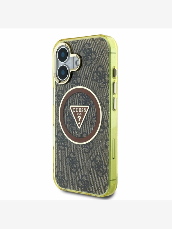 Guess Guess IML 4G Glitter and Triangle Logo MagSafe Back Cover für iPhone 16 Braun