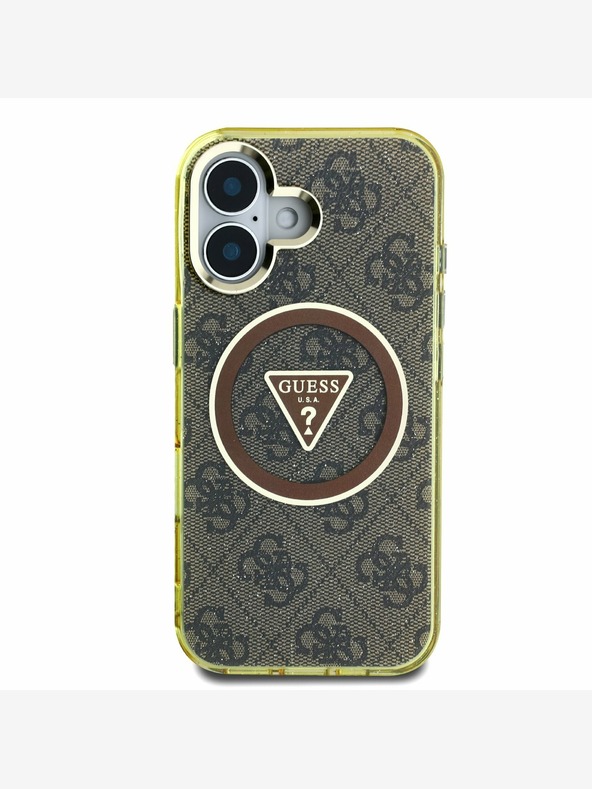 Guess Guess IML 4G Glitter and Triangle Logo MagSafe Back Cover für iPhone 16 Braun