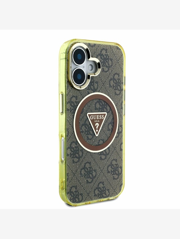 Guess Guess IML 4G Glitter and Triangle Logo MagSafe Back Cover für iPhone 16 Braun