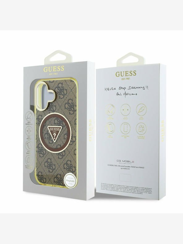 Guess Guess IML 4G Glitter and Triangle Logo MagSafe Back Cover für iPhone 16 Braun