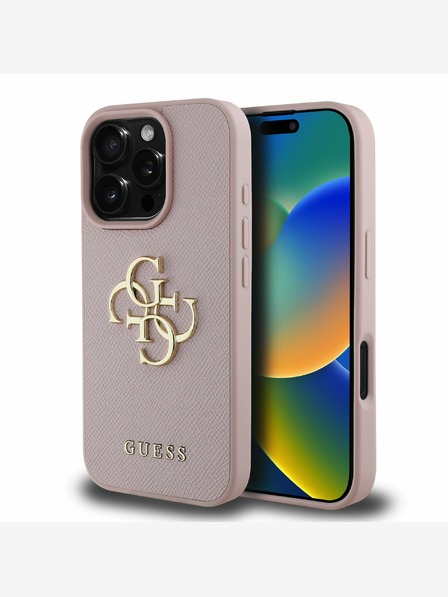 Guess Guess PU genarbte 4G Metall-Logo-Rückseite für iPhone 16 Pro Max Rosa