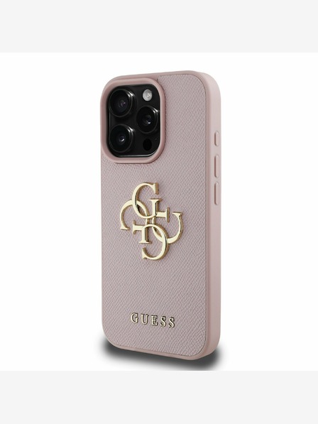 Guess Guess PU genarbte 4G Metall-Logo-Rückseite für iPhone 16 Pro Max Rosa