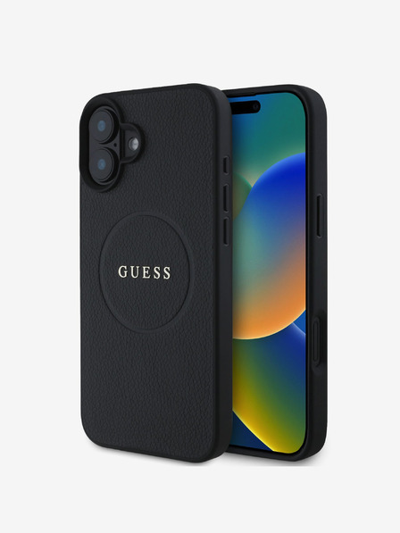 Guess Guess PU Genarbtes Klassisches Logo MagSafe Back Cover für iPhone 16 Plus Schwarz