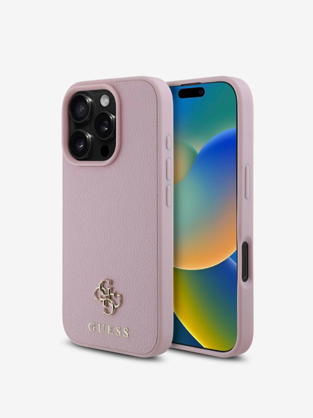 Guess Guess PU Grained 4G Small Metal Logo MagSafe Back Cover für iPhone 16 Pro Max Pink