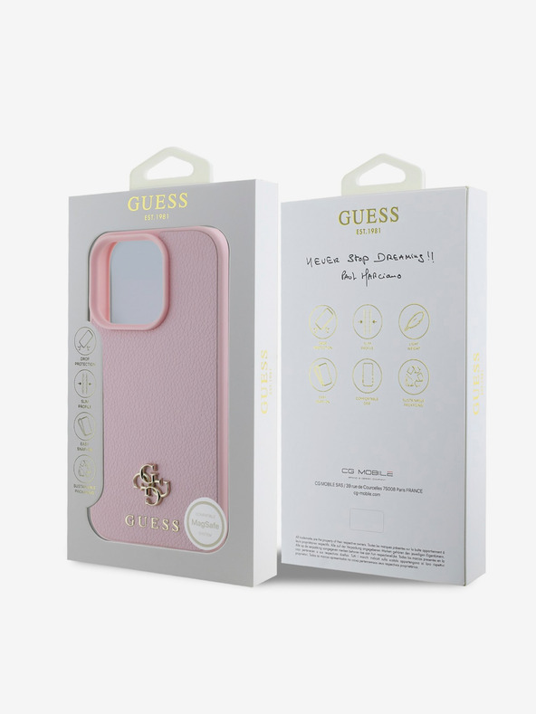 Guess Guess PU Grained 4G Small Metal Logo MagSafe Back Cover für iPhone 16 Pro Max Pink