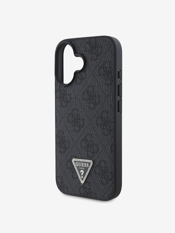 Guess Guess PU 4G Strass Dreieck Metall Logo Rückseite für iPhone 16 Schwarz