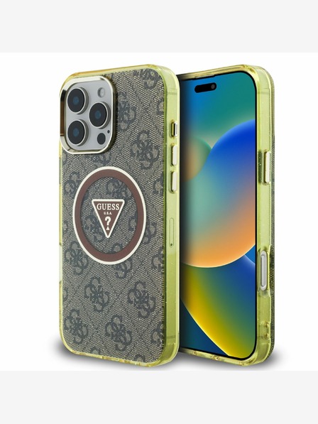 Guess Guess IML 4G Glitter and Triangle Logo MagSafe Back Cover für iPhone 16 Pro Max Braun