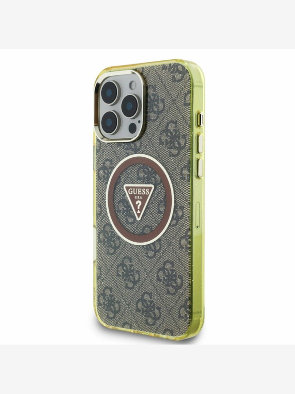 Guess Guess IML 4G Glitter and Triangle Logo MagSafe Back Cover für iPhone 16 Pro Max Braun