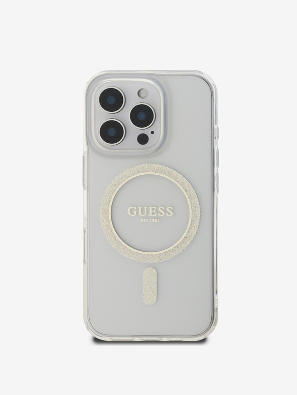 Guess Guess IML Glitter Ring MagSafe Back Cover für iPhone 16 Pro Max Transparent