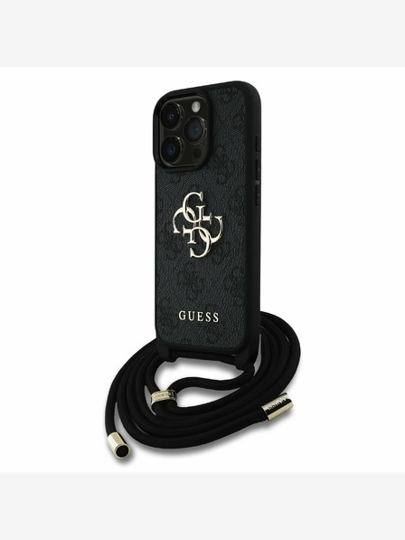 Guess Guess PU 4G Metall-Logo Crossbody Strap Back Cover für iPhone 16 Pro Max Schwarz