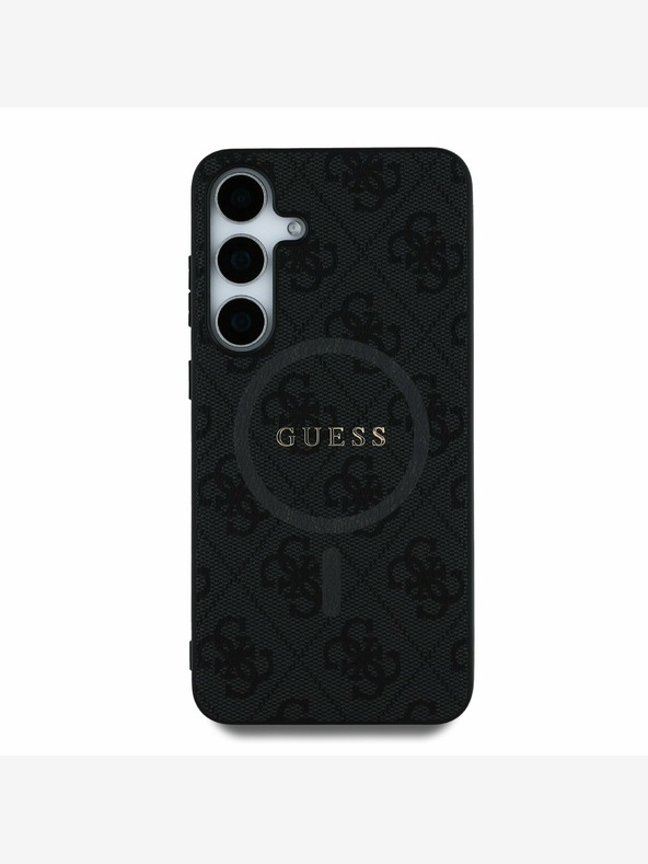 Guess PU Leather 4G Colored Ring MagSafe Backcover for Samsung Galaxy S25 Black Phone Case