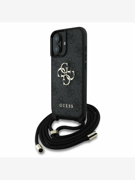 Guess Guess PU 4G Metall Logo Crossbody Strap Back Cover für iPhone 16 Schwarz