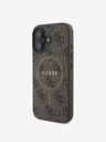 Guess Guess PU Leder 4G Farbiger Ring MagSafe Back Cover für iPhone 16 Plus Braun