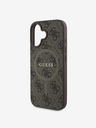 Guess Guess PU Leder 4G Farbiger Ring MagSafe Back Cover für iPhone 16 Plus Braun