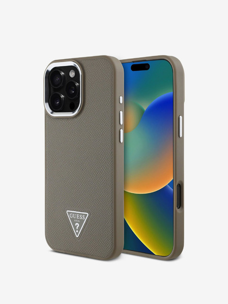 Guess Guess PU Grained Triangle Logo Back Cover für iPhone 16 Pro Max Braun