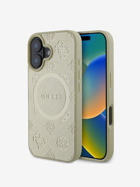 Guess Guess Saffiano Pfingstrose Stempel MagSafe Back Cover für iPhone 16 Gold