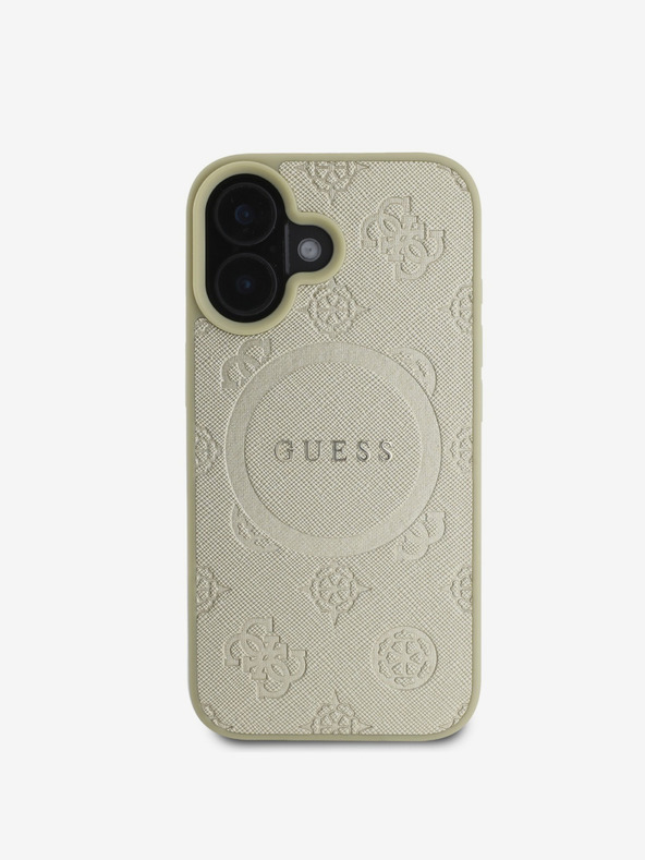 Guess Guess Saffiano Pfingstrose Stempel MagSafe Back Cover für iPhone 16 Gold