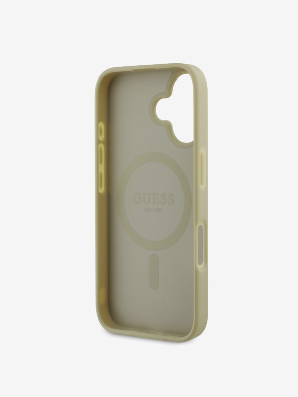 Guess Guess Saffiano Pfingstrose Stempel MagSafe Back Cover für iPhone 16 Gold