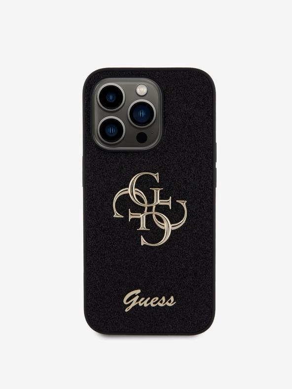 Guess Guess PU Fixed Glitter 4G Metal Logo Back Cover für iPhone 15 Pro Schwarz