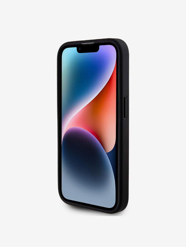 Guess Guess PU Fixed Glitter 4G Metal Logo Back Cover für iPhone 15 Pro Schwarz