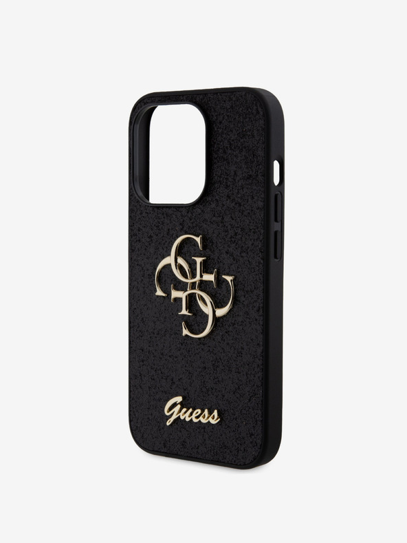 Guess Guess PU Fixed Glitter 4G Metal Logo Back Cover für iPhone 15 Pro Schwarz