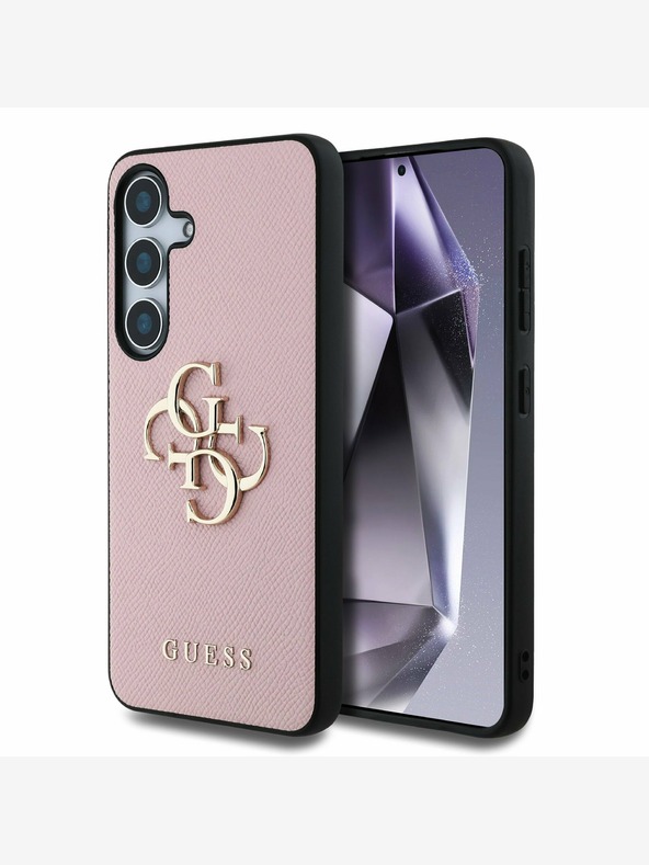 Guess Guess PU genarbtes 4G Metall-Logo Rückseite für Samsung Galaxy S25+ Pink