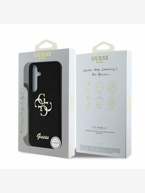 Guess Guess PU Fixed Glitter 4G Metall Logo Back Cover für Samsung Galaxy S25 Schwarz